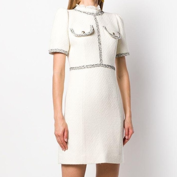 Sandro Paris Arielle Boucle Tweed Wool Dress in Ecru - Picture 4 of 12